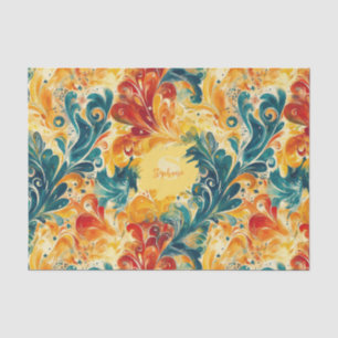 Emerald Green & Gold Abstract Paisley Leaves (3) Tissue Paper