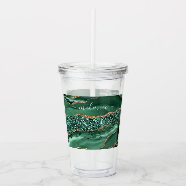 Emerald Green Gold Acrylic Tumbler and Custom Text (Front)