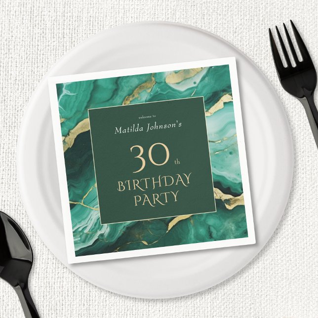 Emerald Green Gold Agate 30th Birthday Party Napkin (Emerald Green Gold Agate 30th Birthday Party Napkins)