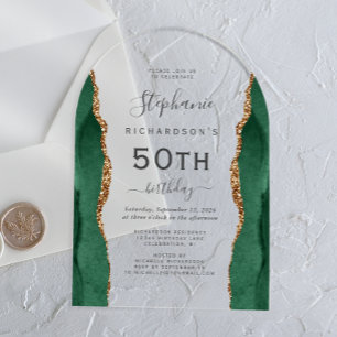 Emerald Green Gold Agate 50th Birthday Arch Acrylic Invitations