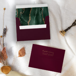 Emerald Green Gold Agate Burgundy Wedding Envelope