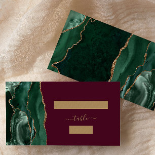 Emerald Green Gold Agate Burgundy Wedding Escort Place Card
