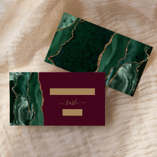 Emerald Green Gold Agate Burgundy Wedding Escort Place Card