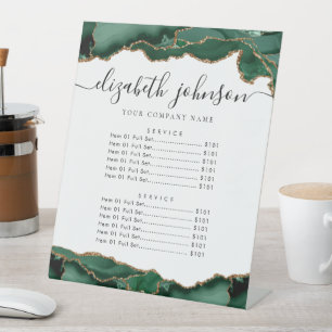 Emerald Green Gold Agate Business Company Price Pedestal Sign