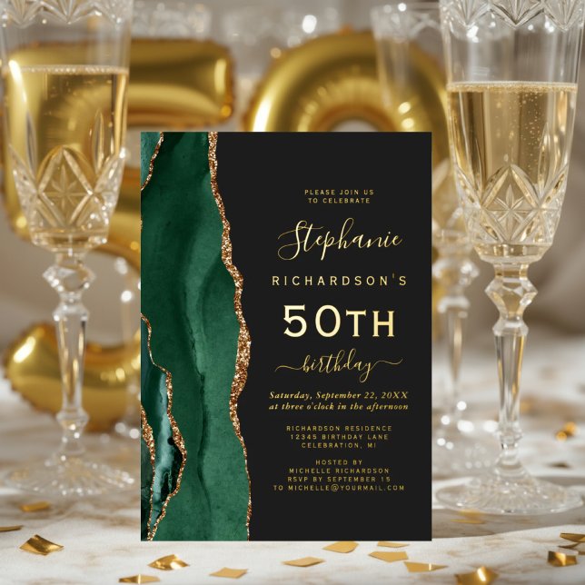Emerald Green Gold Agate Dark 50th Birthday Party (Creator Uploaded)