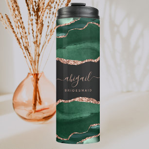Emerald Green Gold Agate Dark Bridesmaid Wedding Thermal Tumbler