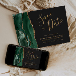 Emerald Green Gold Agate Dark Save the Date Card