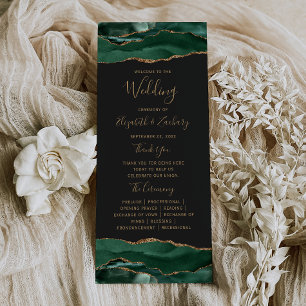 Emerald Green Gold Agate Dark Wedding Programme