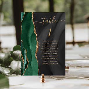 Emerald Green Gold Agate Dark Wedding Table Number