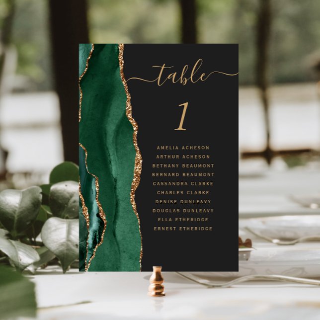 Emerald Green Gold Agate Dark Wedding Table Number (Creator Uploaded)