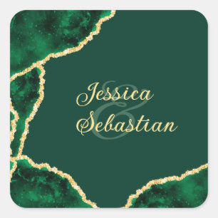 Emerald Green & Gold Agate Elegant Wedding Square Sticker