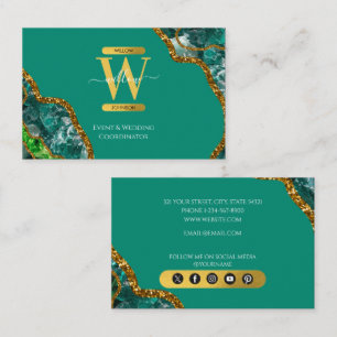 Emerald Green & Gold Agate Geode Glitter Business Card