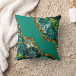 Emerald Green & Gold Agate Geode Glitter Cushion