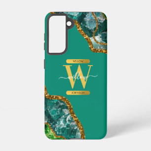 Emerald Green & Gold Agate Geode Monogram Samsung Galaxy Case
