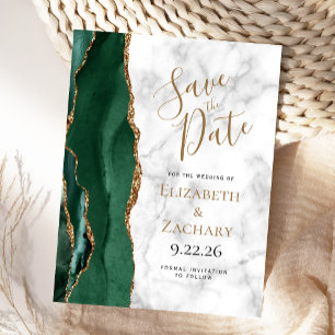 Emerald Green Gold Agate Marble Save the Date Announcement Postcard