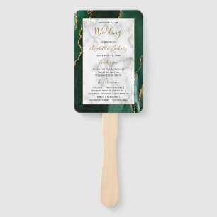 Emerald Green Gold Agate Marble Wedding Program Hand Fan