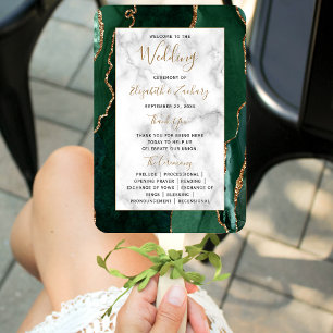 Emerald Green Gold Agate Marble Wedding Program Hand Fan