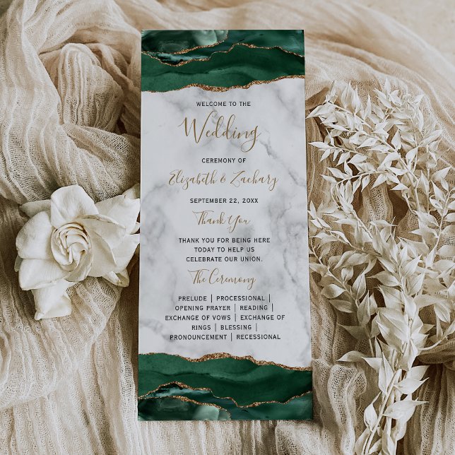 Emerald Green Gold Agate Marble Wedding Programme (Creator Uploaded)