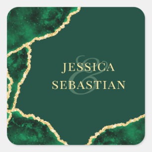 Emerald Green & Gold Agate Modern Wedding Square Sticker