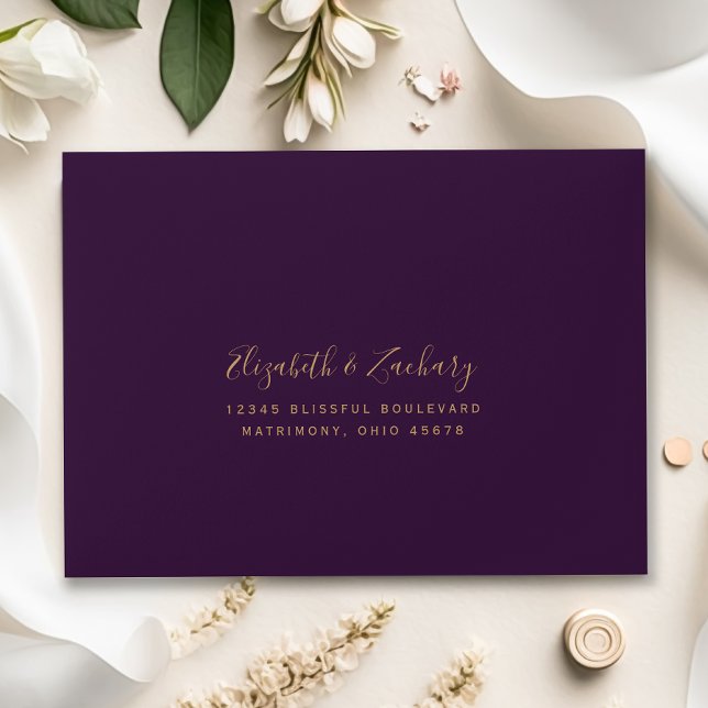 Emerald Green Gold Agate Plum Wedding RSVP Return Envelope (Creator Uploaded)