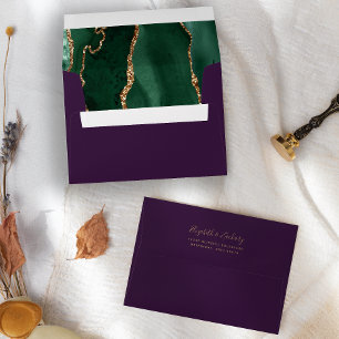 Emerald Green Gold Agate Purple Wedding Envelope