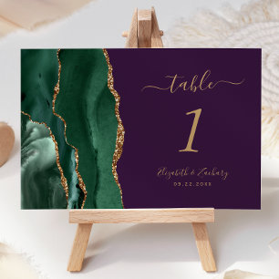 Emerald Green Gold Agate Purple Wedding Table Number