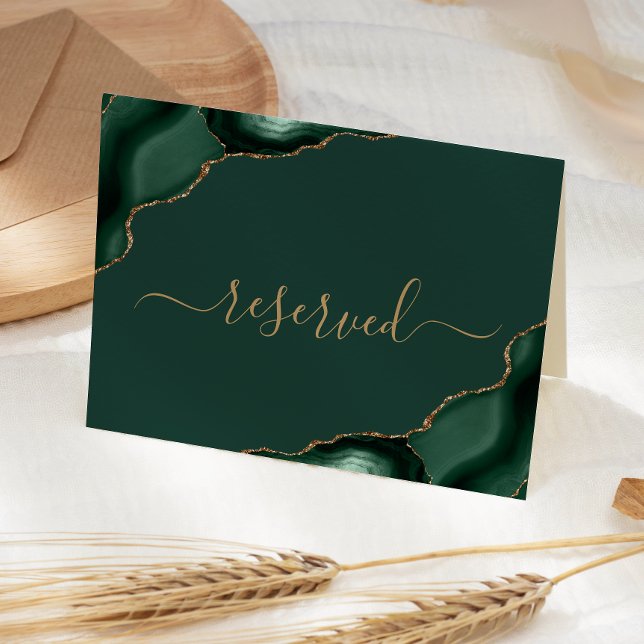 Emerald Green Gold Agate Reserved Wedding Place Card (Creator Uploaded)