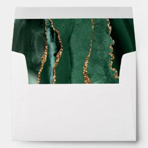 Emerald Green Gold Agate Wedding Envelope