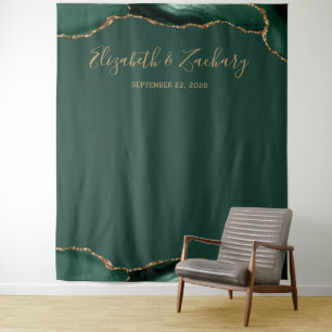 Emerald Green Gold Agate Wedding Photo Booth Tapestry