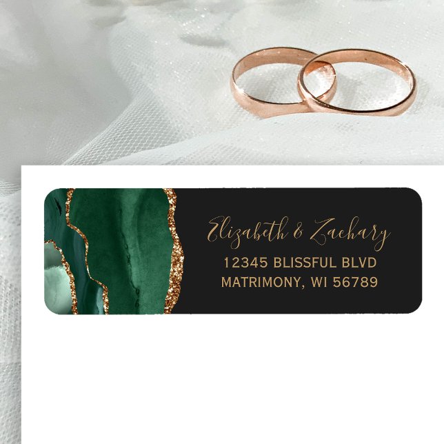 Emerald Green Gold Agate Wedding Return Address (Creator Uploaded)