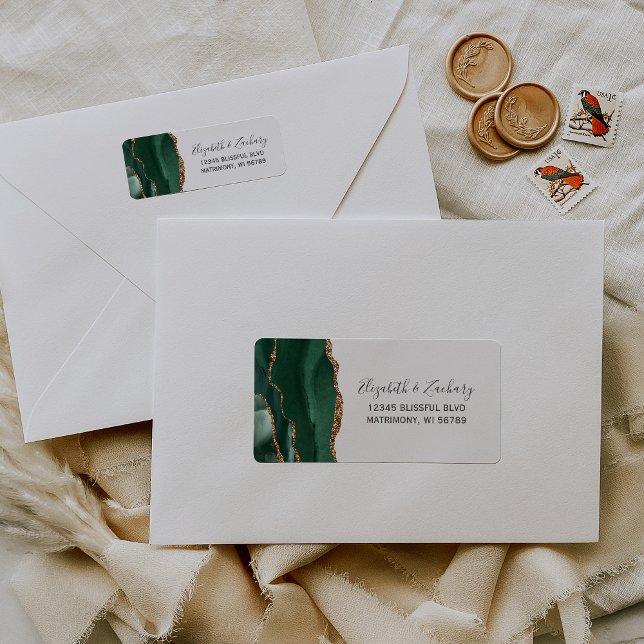 Emerald Green Gold Agate Wedding Return Address (Creator Uploaded)