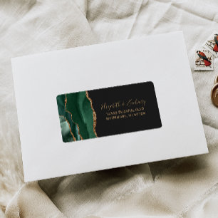 Emerald Green Gold Agate Wedding RSVP Address Label