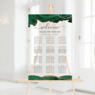 Emerald Green Gold Agate Wedding Seating Acrylic Sign
