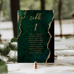 Emerald Green Gold Agate Wedding Table Number<br><div class="desc">This elegant modern wedding table number card features an emerald green watercolor agate background trimmed with faux gold glitter. The word "table" appears in gold-coloured handwriting script. Add the names of your guests who are assigned to each table.</div>