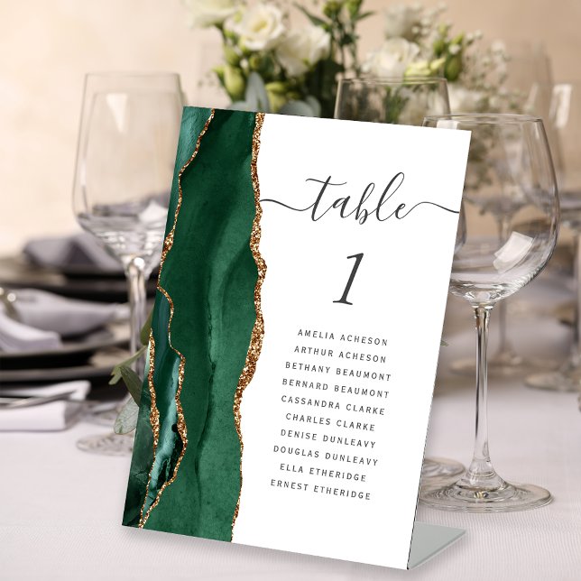 Emerald Green Gold Agate Wedding Table Number Pedestal Sign (Creator Uploaded)