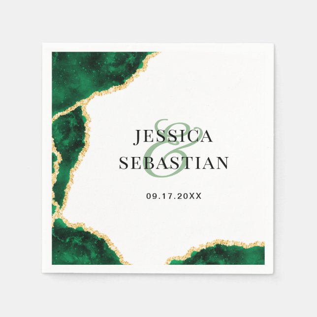 Emerald Green Gold Agate White Elegant Wedding Napkin (Front)