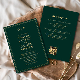 Emerald Green Gold All in One QR Code Wedding Invitation