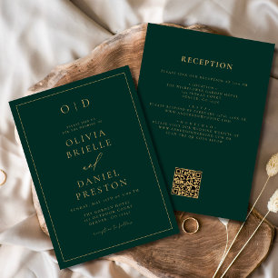 Emerald Green Gold All in One QR Code Wedding Invitation