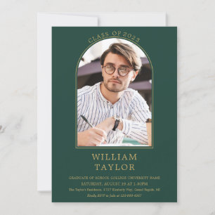 Emerald Green Gold Arch Photo Graduation Party Inv Invitation