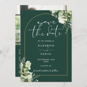 Emerald Green Gold Arch Photo QR Code Wedding Save The Date