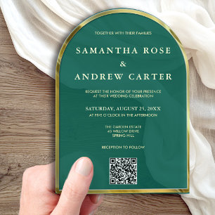Emerald Green Gold Arched Acrylic Wedding Invitations