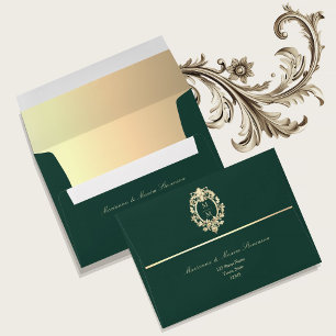 Emerald Green Gold Baroque Wedding Envelope