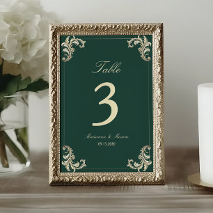 Emerald Green Gold Baroque Wedding Table Number