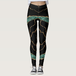 Emerald Green Gold Black Leggings