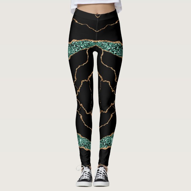 Emerald Green Gold Black Leggings (Front)