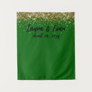 Emerald Green Gold Black Wedding Photo Booth Prop Tapestry