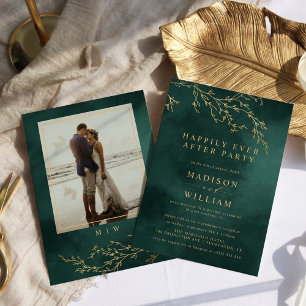 Emerald Green & Gold Botanical Elegant Elopement Invitation