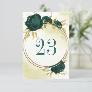 Emerald green gold botanical table number