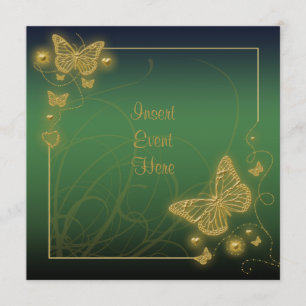 Emerald green gold butterfly elegant invitation
