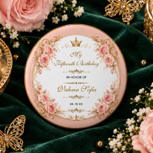 Emerald Green Gold Butterfly Quinceañera 15th 3 Cm Round Badge